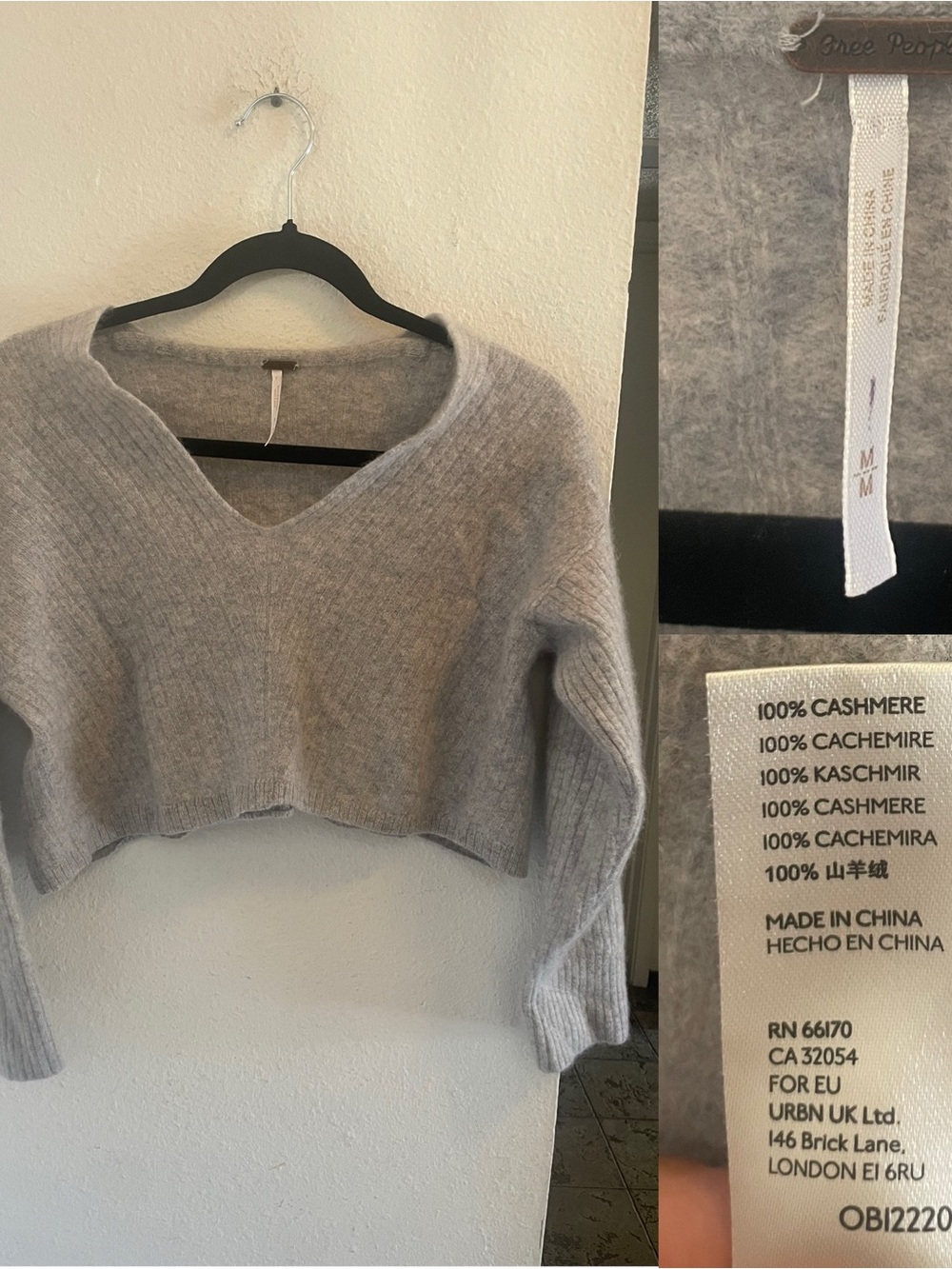 Free People 100% Cashmere V-Neck Cropped Sweater Fall Autumn Winter Staple